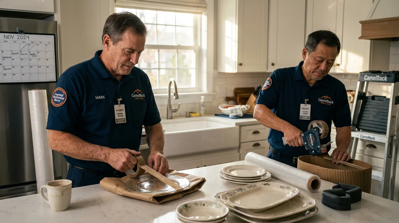 Professional crew packing kitchen dishware in Clearlake, CA
